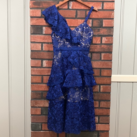 Alice + olivia Florrie Ruffle One-Shoulder Lace Dress - Picture 3 of 14